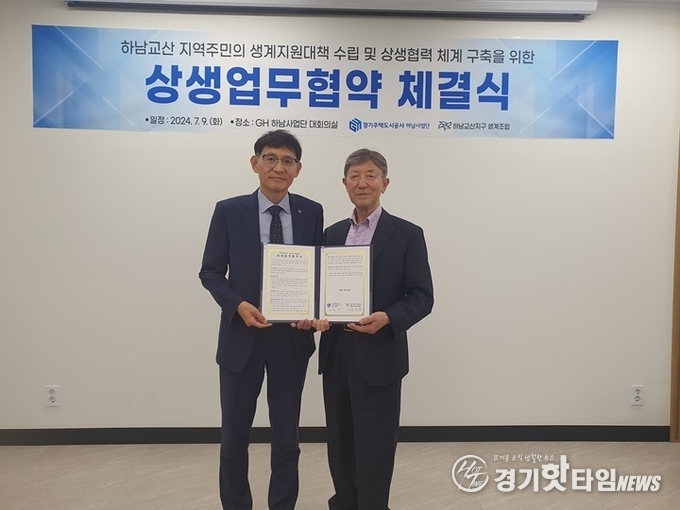 업무협약 체결 모습 GH 김종우 단장(좌)과 윤종관 조합장 업무대행 (우) (사진=GH)