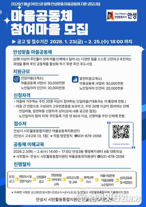 2026년 안성시 마을공동체·시민동아리 공모사업 추진