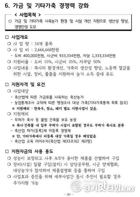 가금 및 기타가축 경쟁력 강화