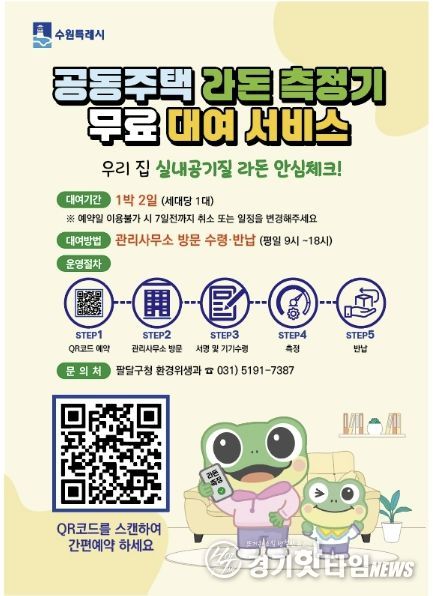 수원시 팔달구, 라돈측정기 공유서비스 확대 운영